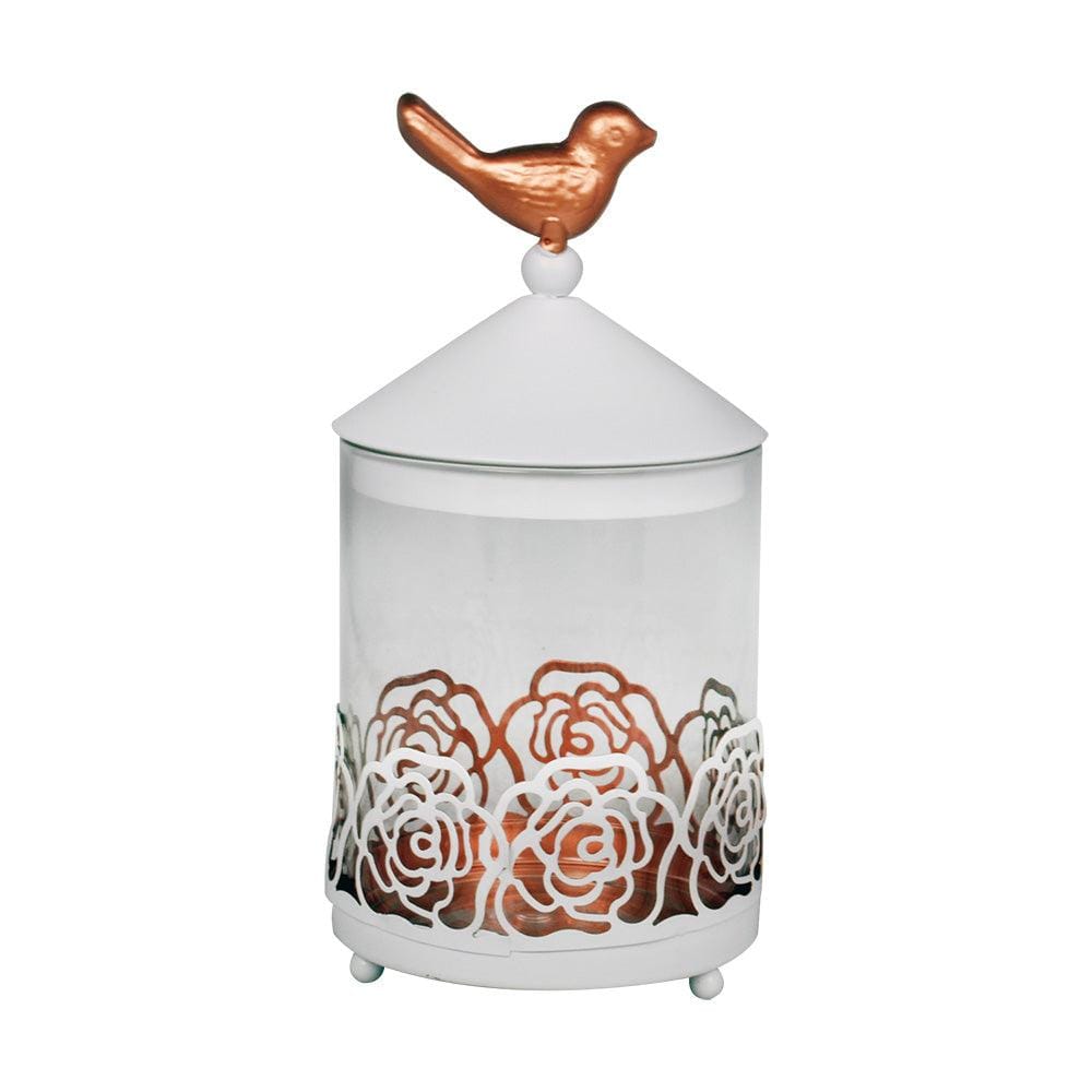White & Rose Gold Birdy Glass & Metal Candy & Candle Jar