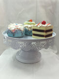 Decorative White Filigree Metal Cake & Dessert Stand with Glass Dome Set