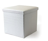 Collapsible Elegant PU Leather & MDF Square Pouf Ottoman (White)