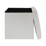 Collapsible Elegant PU Leather & MDF Square Pouf Ottoman (White)