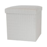 Collapsible Elegant PU Leather & MDF Square Pouf Ottoman (White)