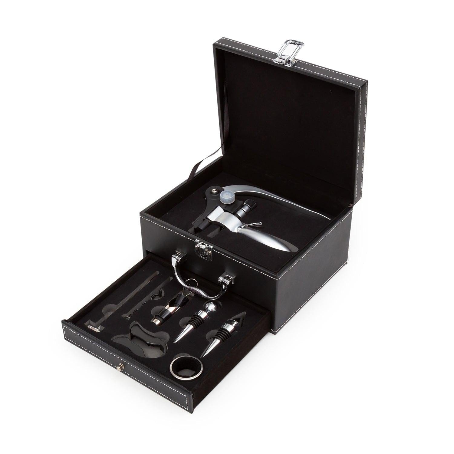 Luxe 9 Piece Wine Accessory Set in 2 Level Leather Gift Box