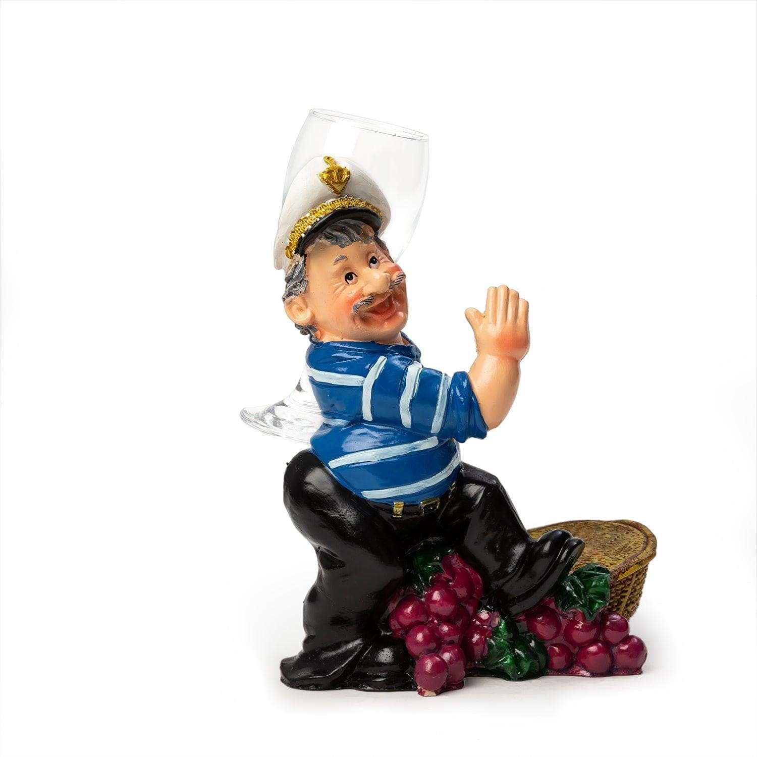 Nautical Sailor Figurine Resin Bottle Holder Set (Red Berries - Blue Shirt)