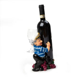 Nautical Sailor Figurine Resin Bottle Holder Set (Red Berries - Blue Shirt)