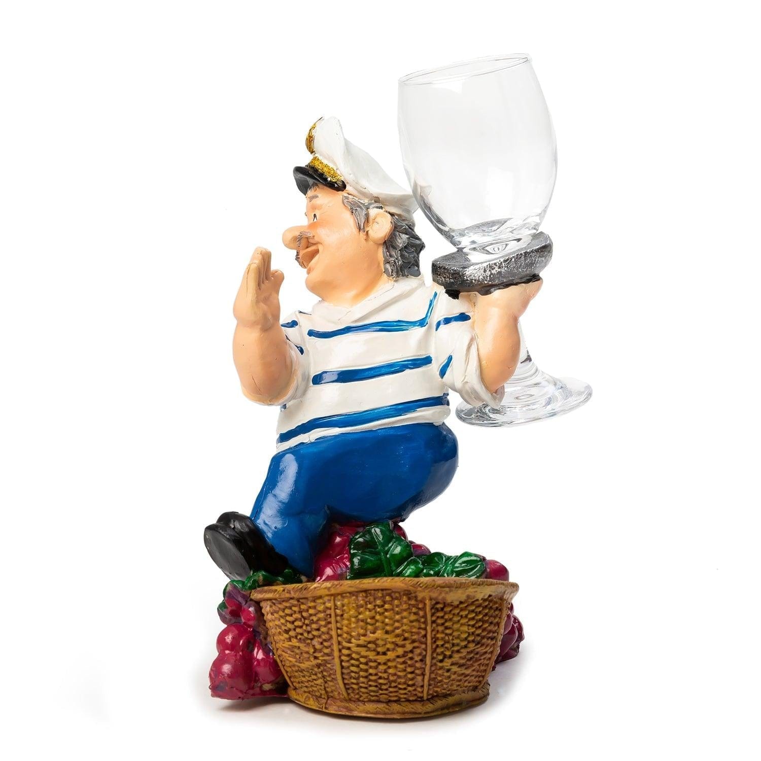 Nautical Sailor Figurine Resin Bottle Holder Set (Red Berries - White Shirt)