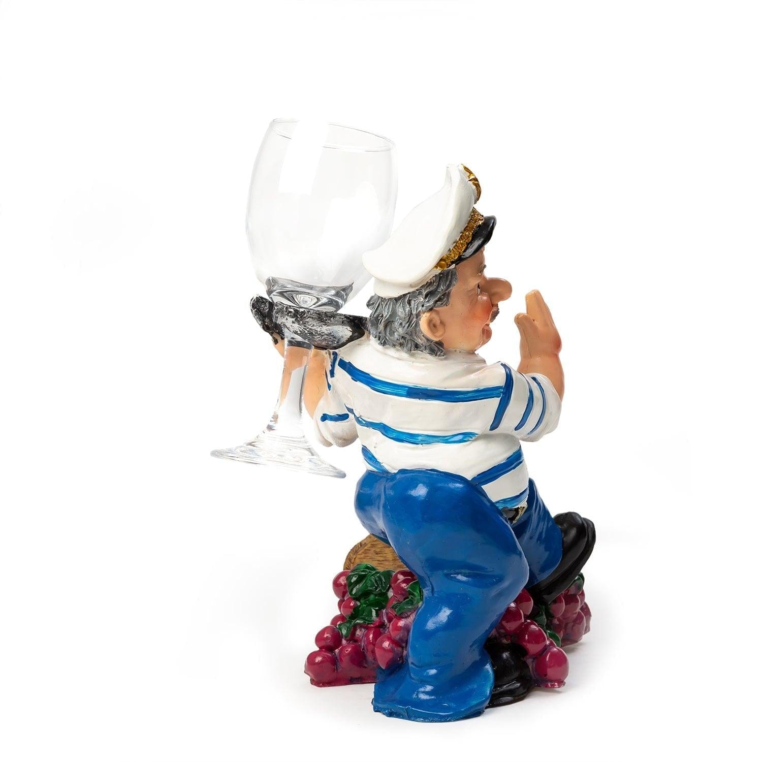 Nautical Sailor Figurine Resin Bottle Holder Set (Red Berries - White Shirt)