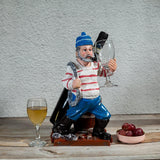 Nautical Winter Sailor Figurine Resin Bottle Holder with 1 Wine Glass Set (White Shirt)
