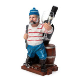 Nautical Winter Sailor Figurine Resin Bottle Holder with 1 Wine Glass Set (White Shirt)