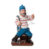 Nautical Winter Sailor Figurine Resin Bottle Holder with 1 Wine Glass Set (White Shirt)