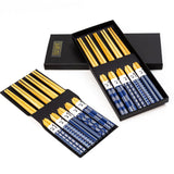 10 Pairs Oriental Wooden Chopsticks Set (Blue & White)