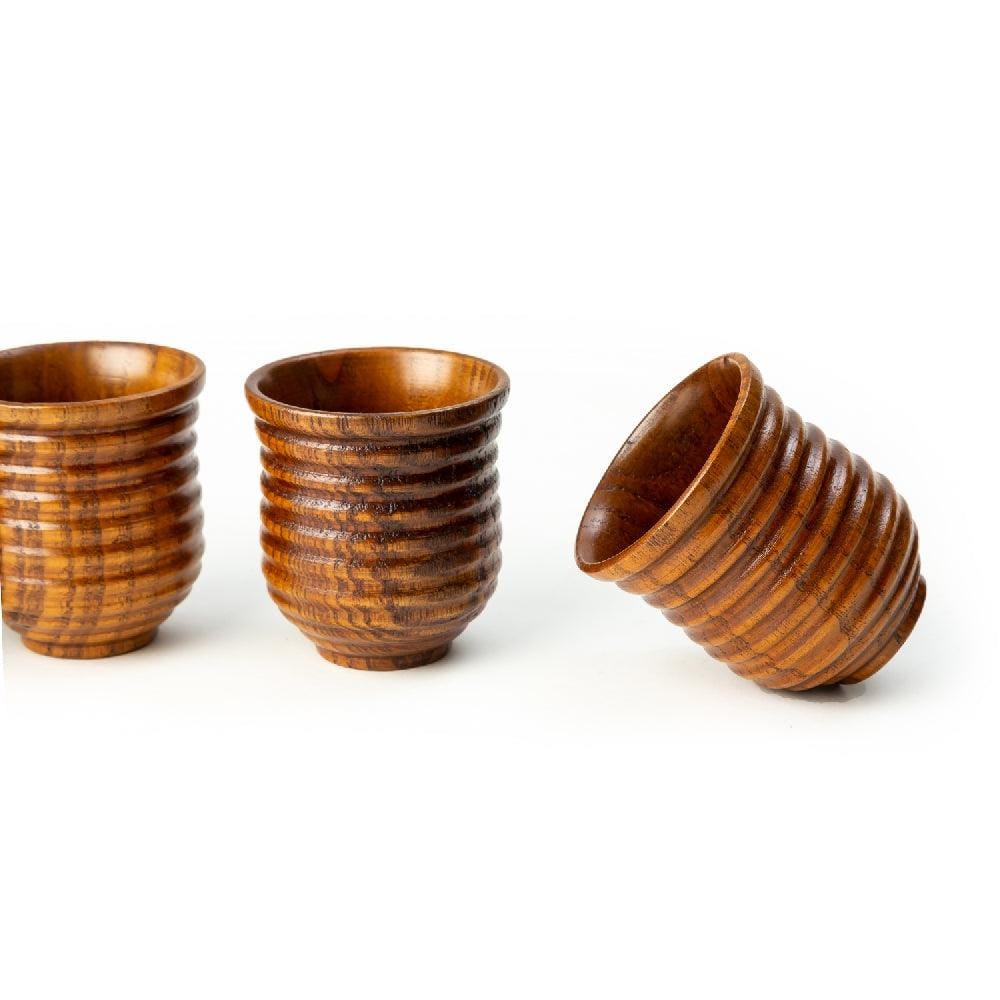 9 Lines Wooden Tea & Coffee Cup Set (80 ml) (Pack of 4)