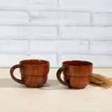 Triple Ridged Wooden Mug with Handle (150 ml) (Pack of 2)